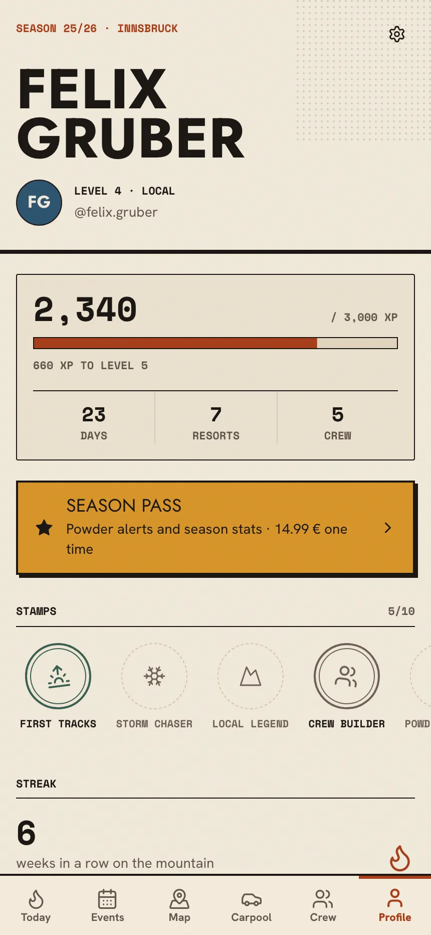 Pistl Profile screen